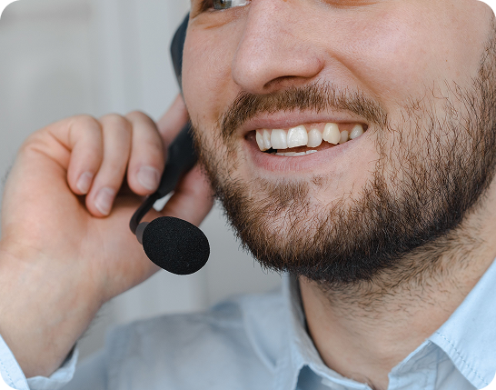 Friendly professional speaking on a phone call